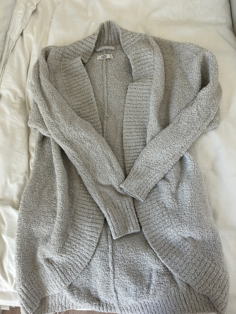 UGG Plush Open-Front Shawl Collar Cardigan - Light Gray